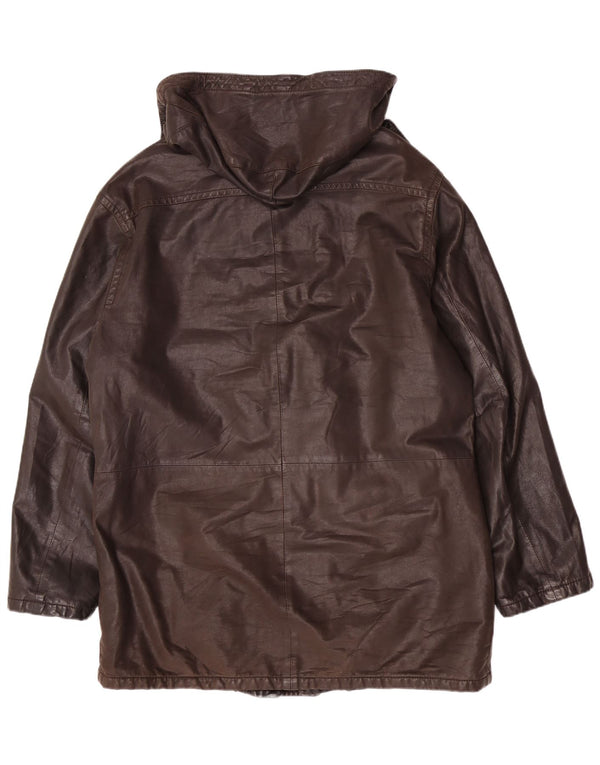 Vintage Mens Hooded Leather Coat UK 42 XL Brown