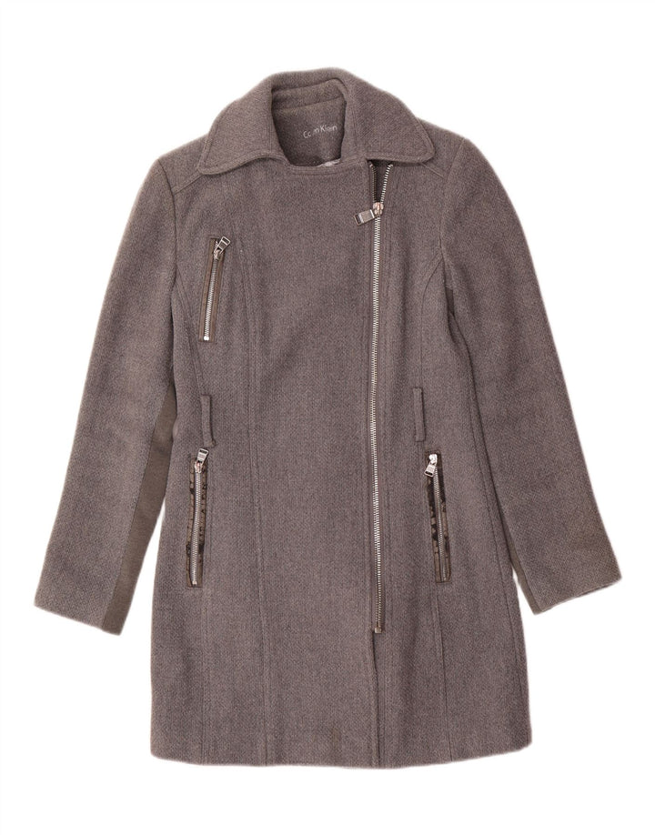 Calvin Klein Womens Overcoat UK 10 Small Grey Wool