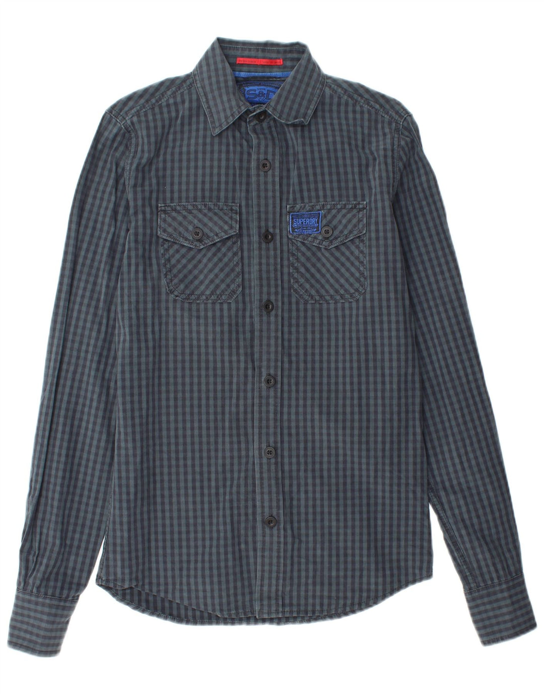 SUPERDRY Mens Shirt Small Navy Blue Gingham Cotton