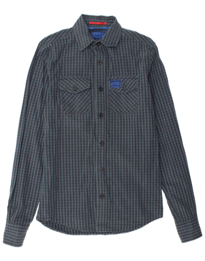 SUPERDRY Mens Shirt Small Navy Blue Gingham Cotton