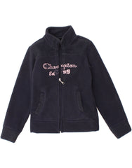 CHAMPION Girls Crop Graphic Fleece Jacket 5-6 Years XS Navy Blue