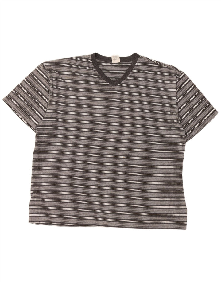 CALVIN KLEIN Mens T-Shirt Top Large Grey Striped Cotton