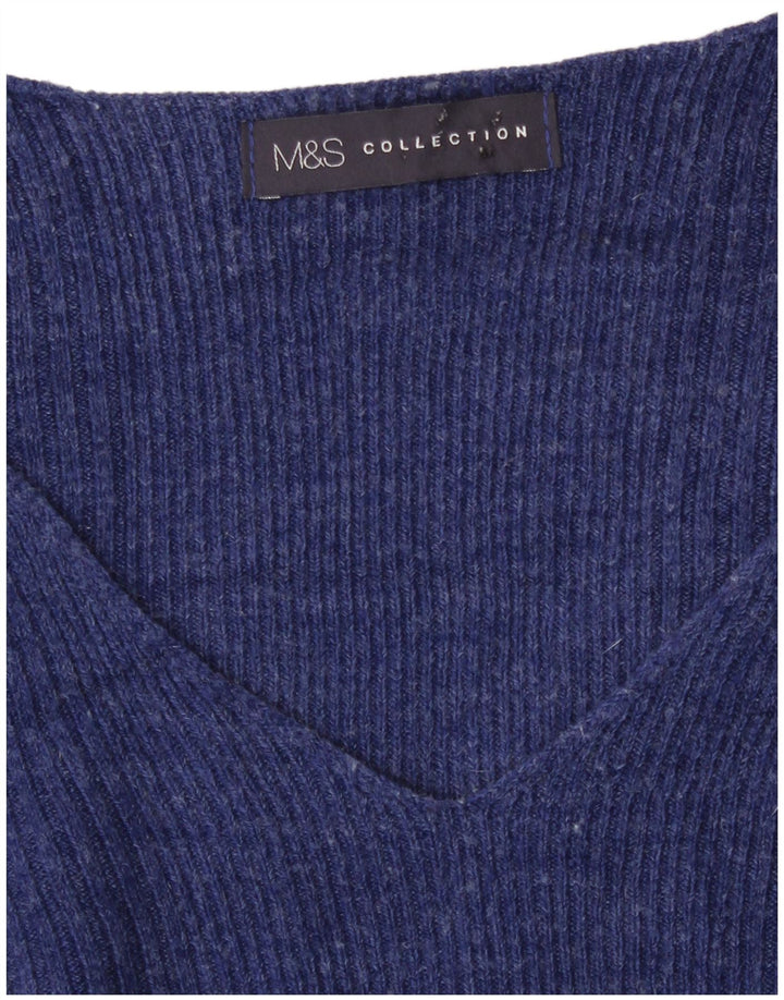 Marks & Spencer Womens V-Neck Jumper Sweater UK 14 Medium Blue Flecked