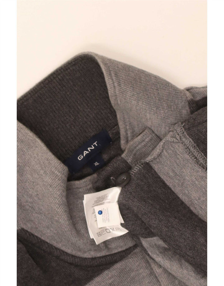 Gant Mens Button Neck Jumper Sweater XL Grey Striped Cotton