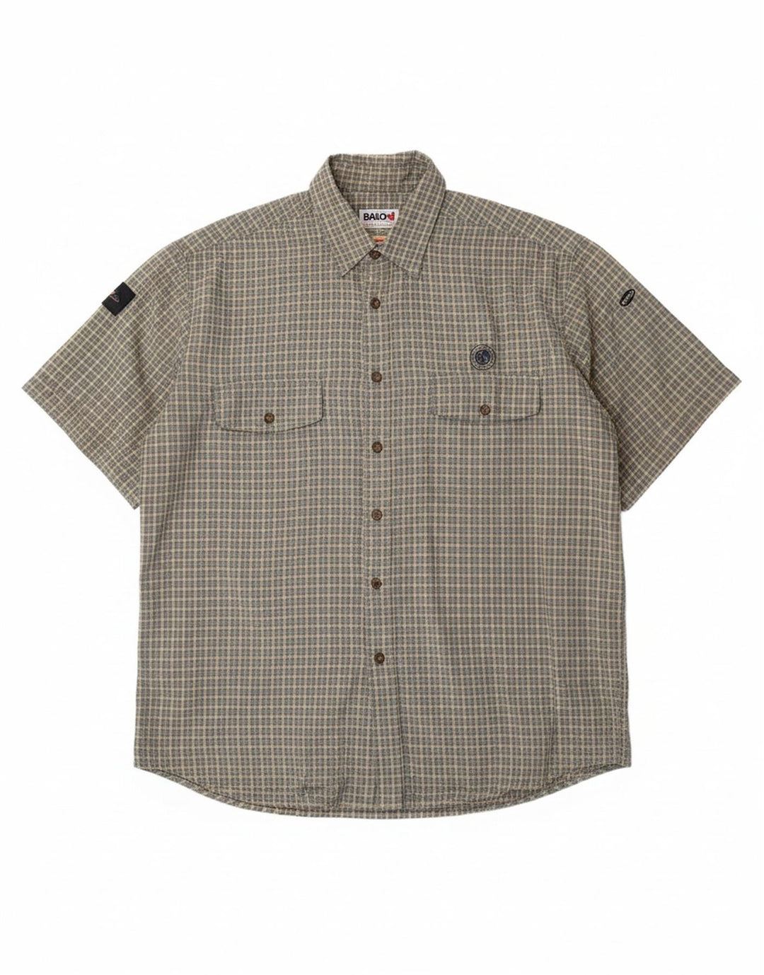 BAILO Mens Short Sleeve Shirt Size 42 Large Green Check Polyamide