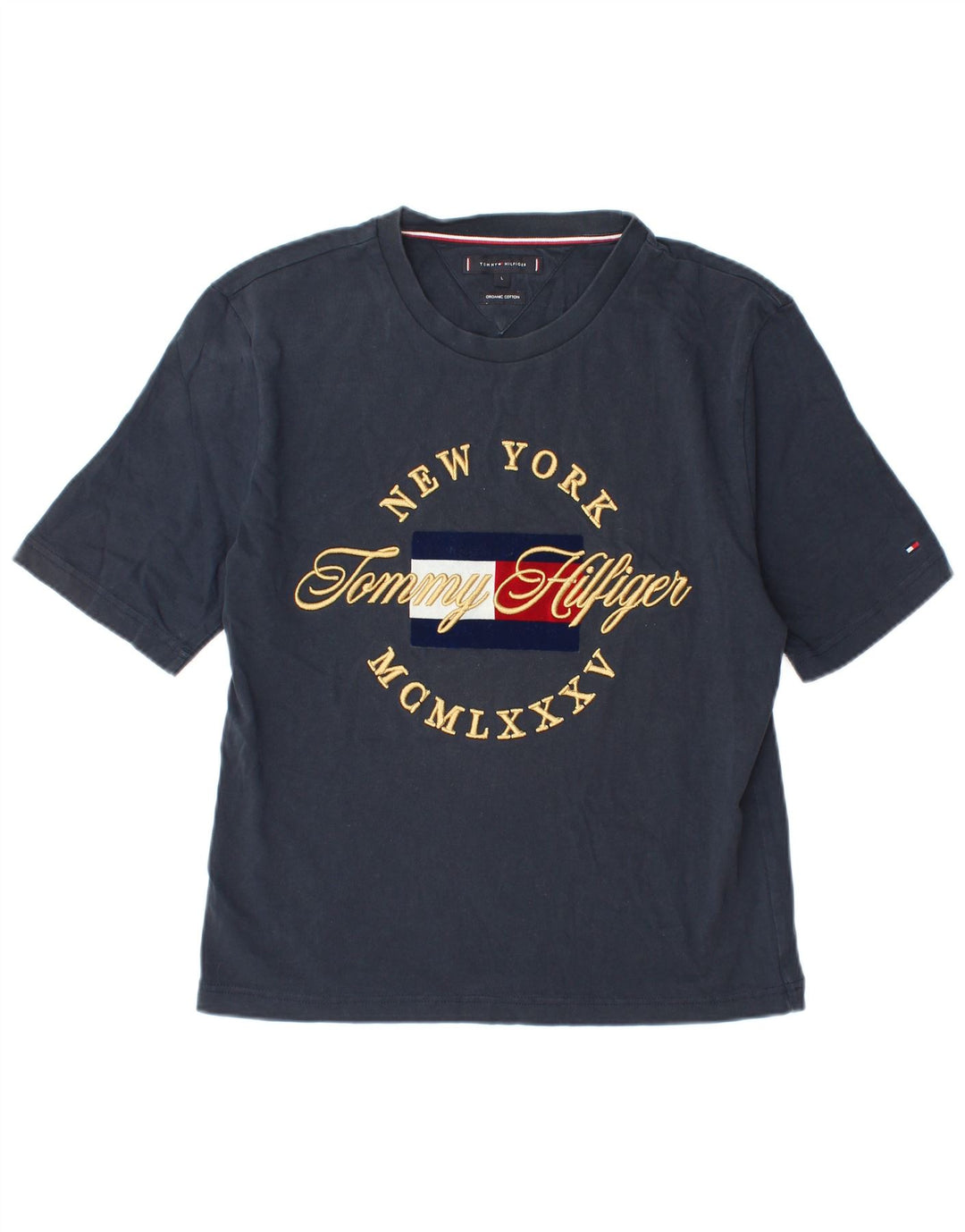 Tommy Hilfiger Womens Graphic T-Shirt Top Large Navy Blue