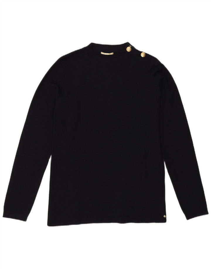 Gas Womens Button Neck Jumper Sweater UK 10 Small Navy Blue