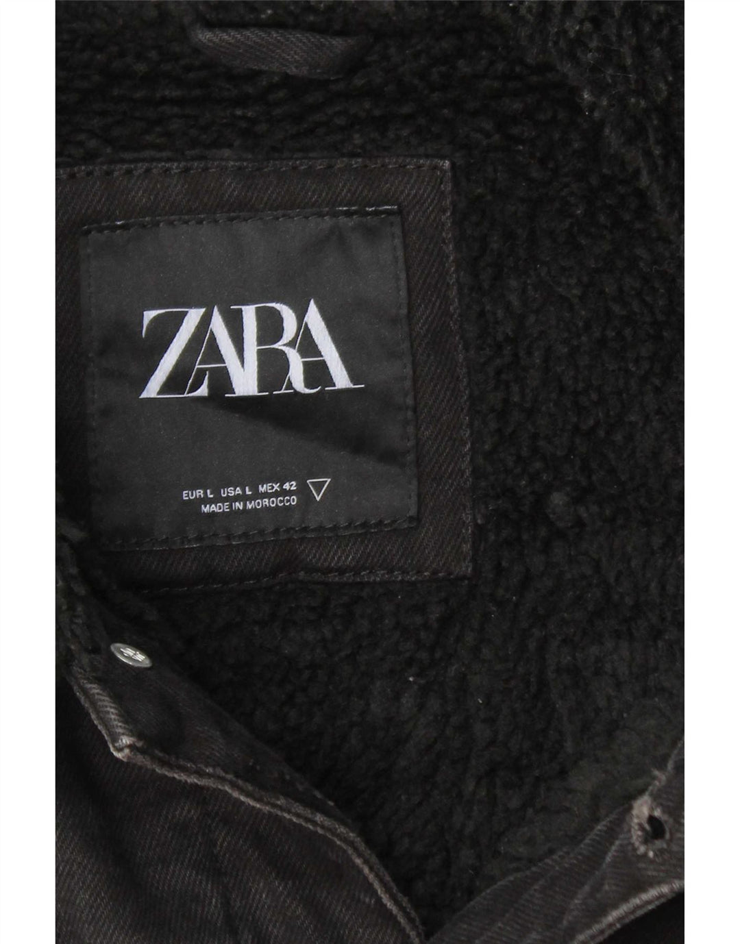 Zara Mens Denim Sherpa Jacket UK 40 Large Black Polyester