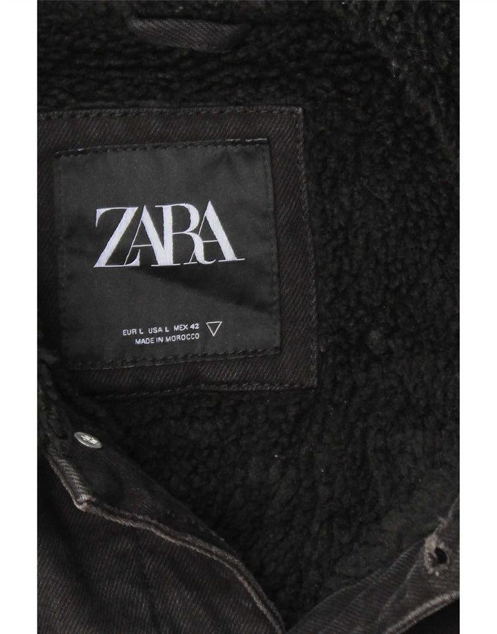 Zara Mens Denim Sherpa Jacket UK 40 Large Black Polyester