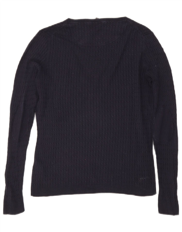 Massimo Dutti Womens V-Neck Jumper Sweater UK 14 Large Navy Blue Silk