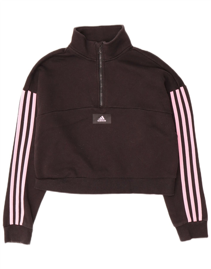 ADIDAS Girls Loose Fit Crop Sweatshirt Jumper 12-13 Years Black Cotton