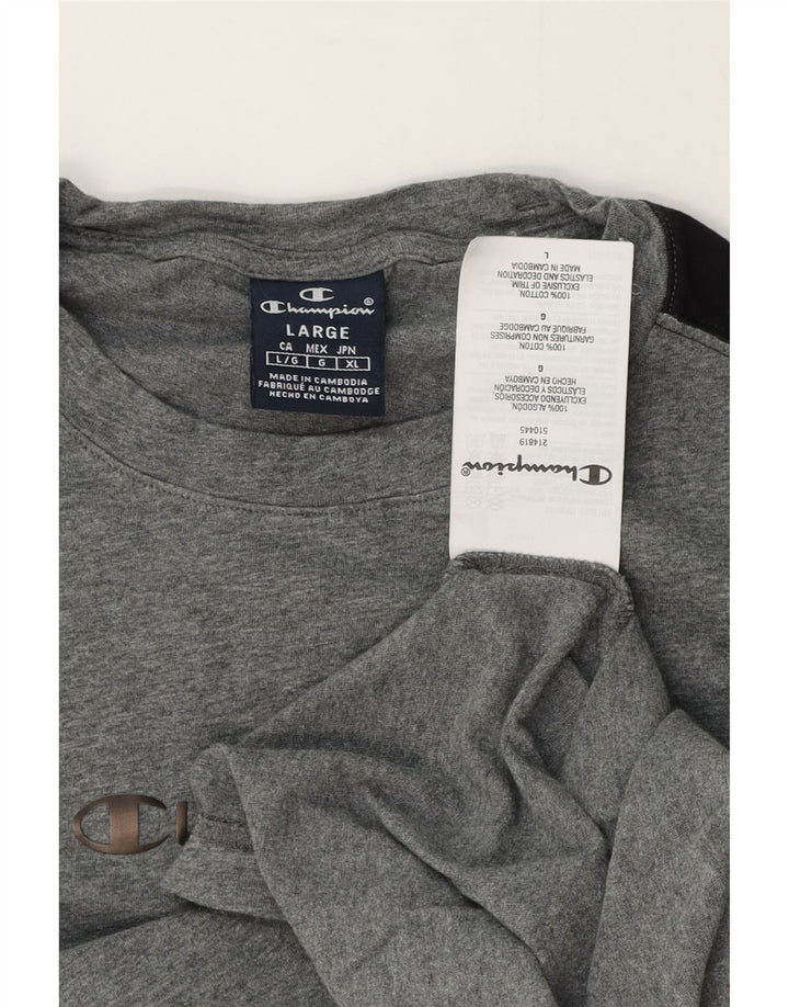 Champion Mens Graphic Top Long Sleeve Large Grey Colourblock Cotton