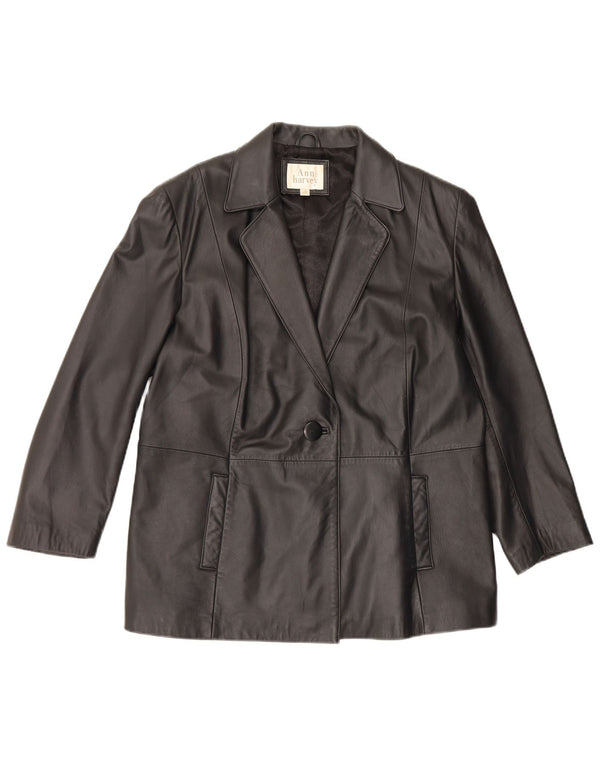 Ann Harvey Womens 1 Button Leather Blazer Jacket UK 20 2XL Black