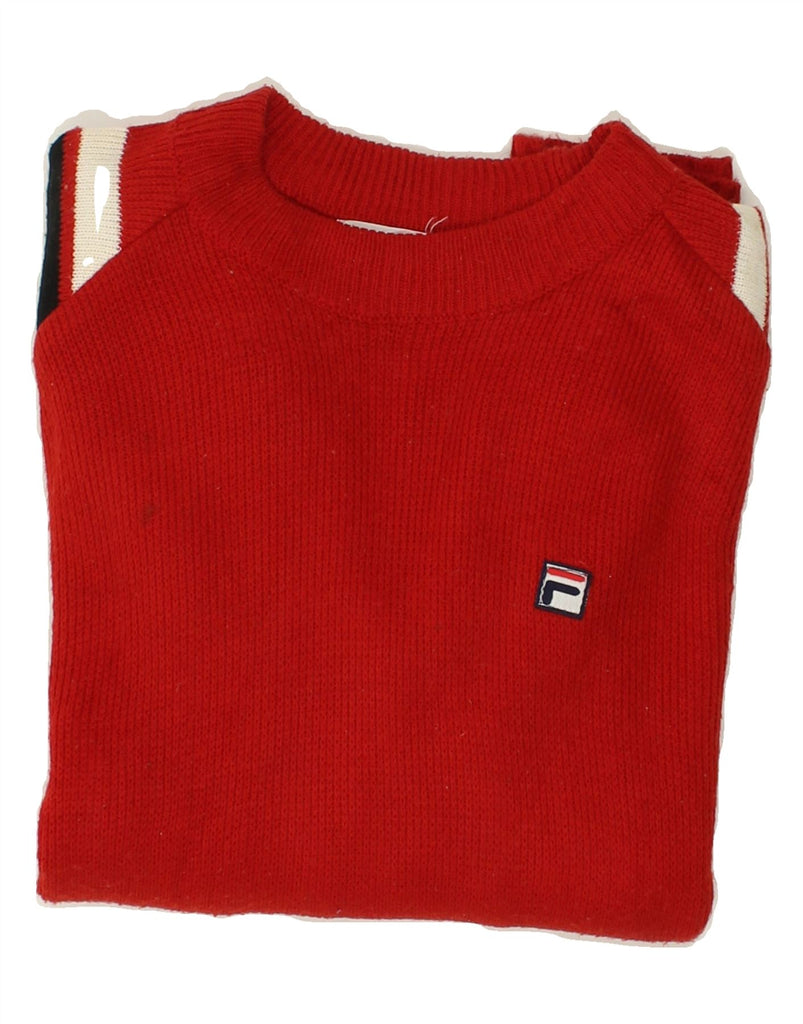 FILA Mens Boat Neck Jumper Sweater Medium Red Colourblock | Vintage Fila | Thrift | Second-Hand Fila | Used Clothing | Messina Hembry 