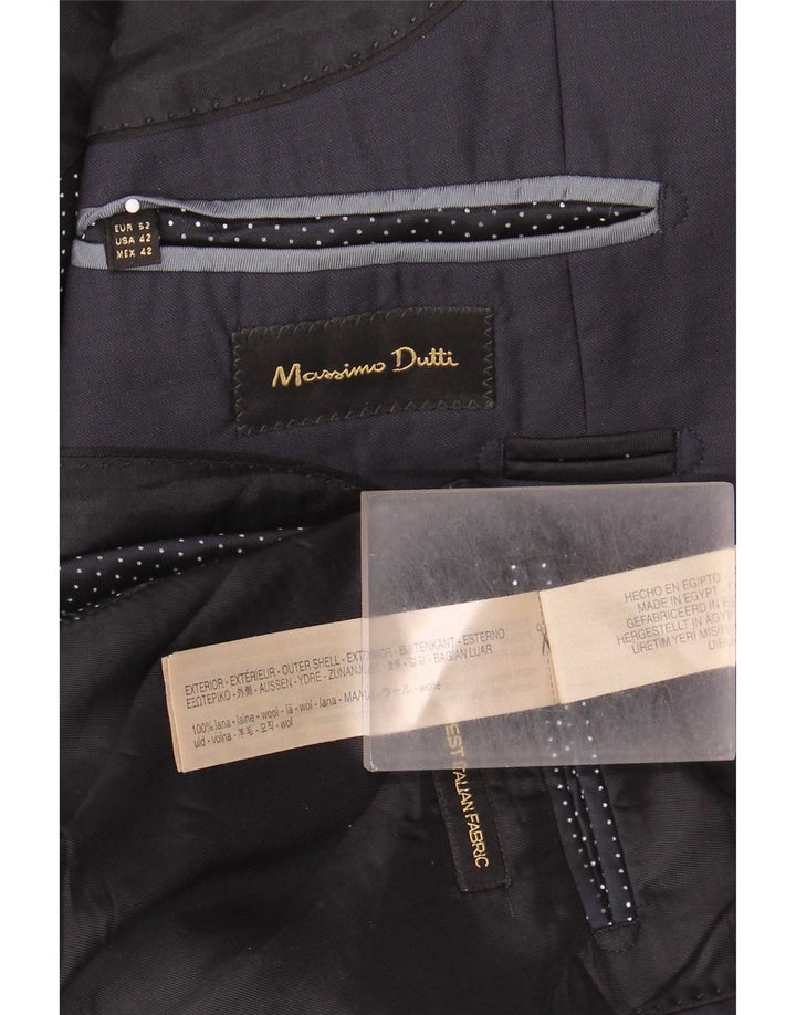 Massimo Dutti Mens 2 Button Blazer Jacket EU 52 Large Navy Blue Wool