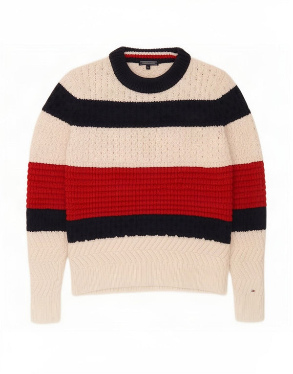 Tommy Hilfiger Womens Crew Neck Jumper Sweater UK 6 XS White Colourblock