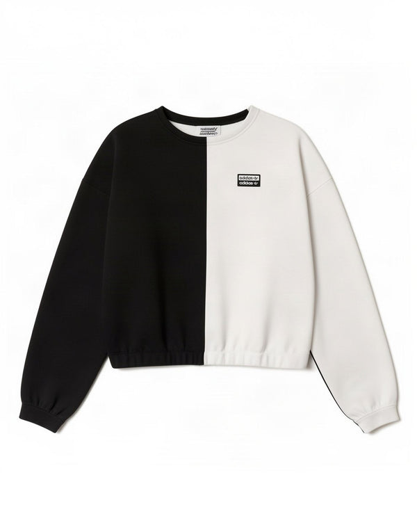Adidas Womens Crop Oversized Top Long Sleeve UK 10 Small Black Colourblock