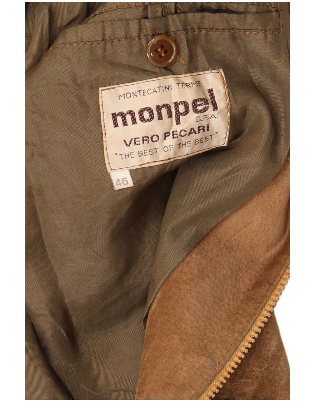 MONPEL Mens Suede Bomber Jacket IT 46 Small Brown Leather