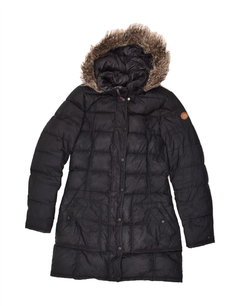 TOMMY HILFIGER Womens Hooded Padded Coat UK 10 Small Black Polyester Vintage Tommy Hilfiger and Second-Hand Tommy Hilfiger from Messina Hembry 