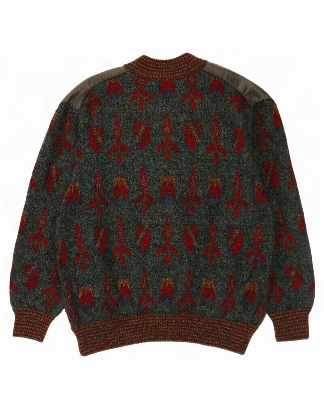 Ranger Mens Abstract Pattern Cardigan Sweater IT 52 Large Green Polyamide