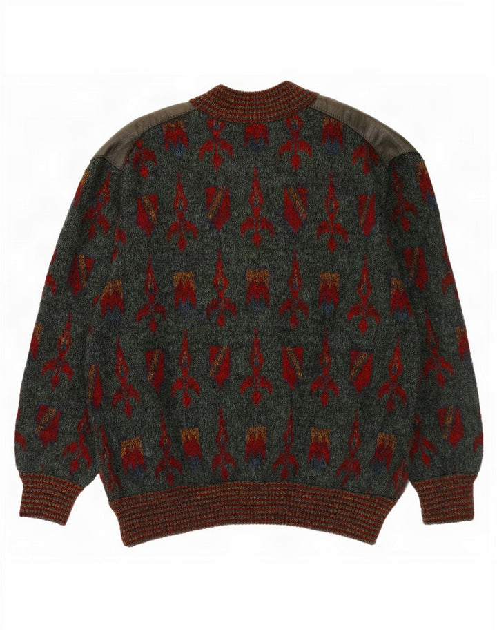 Ranger Mens Abstract Pattern Cardigan Sweater IT 52 Large Green Polyamide