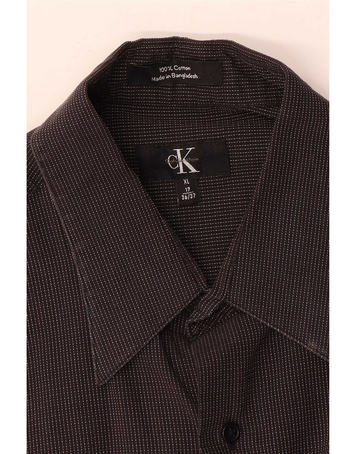 Calvin Klein Mens Shirt Size 17 XL Grey Striped Cotton