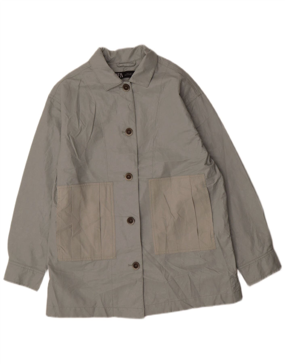 Zara Womens Oversized Faux Leather Jacket UK 10 Small Green Polyurethane