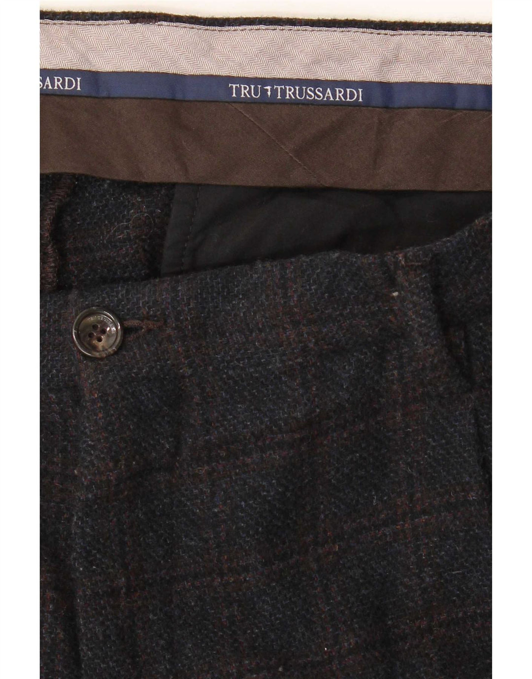 Trussardi Mens Straight Suit Trousers W38 L33 Navy Blue Check