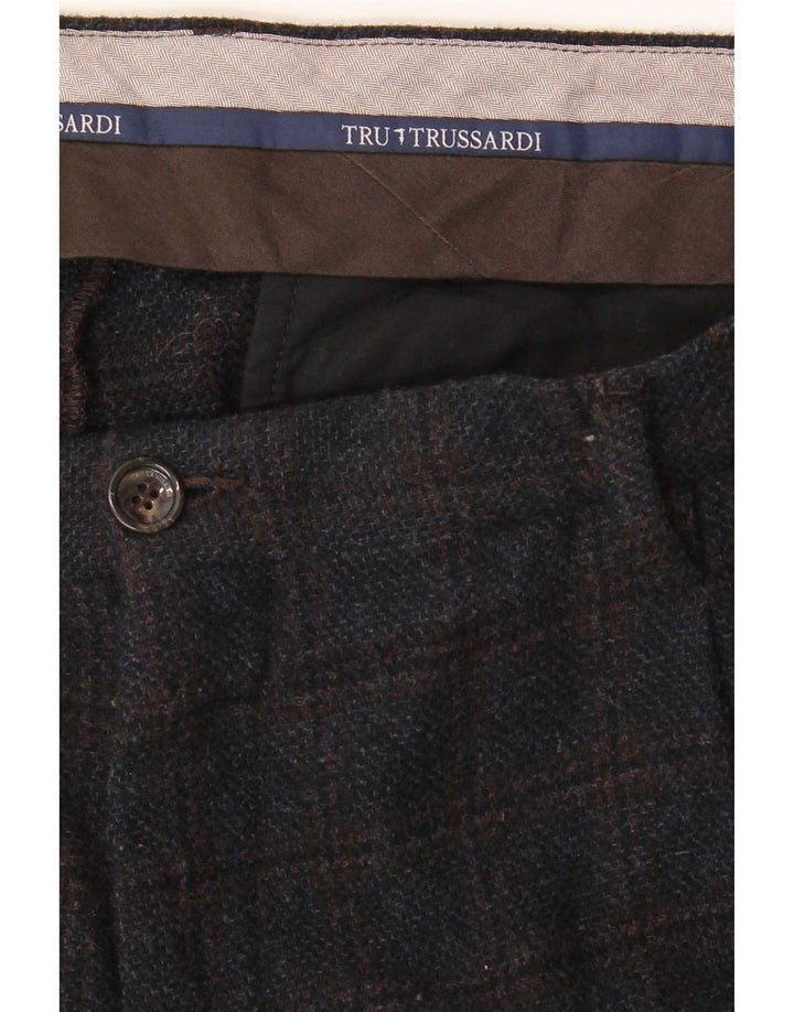 Trussardi Mens Straight Suit Trousers W38 L33 Navy Blue Check