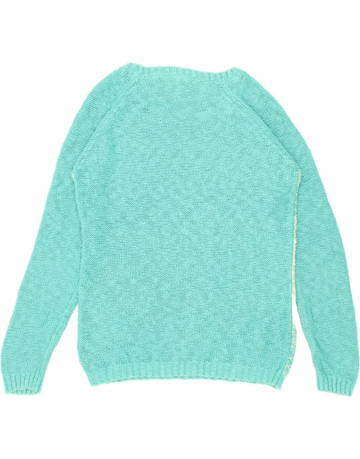 FAT FACE Womens Boat Neck Jumper Sweater UK 12 Medium  Blue Colourblock Vintage Fat Face and Second-Hand Fat Face from Messina Hembry 