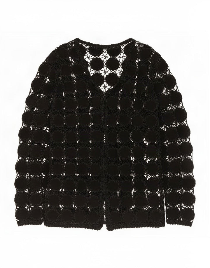 Vintage Womens See Through Crochet Cardigan Top UK 14 Medium Black