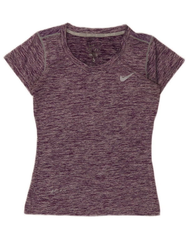 Nike Womens Dri Fit T-Shirt Top UK 12 Medium Purple Flecked Polyester