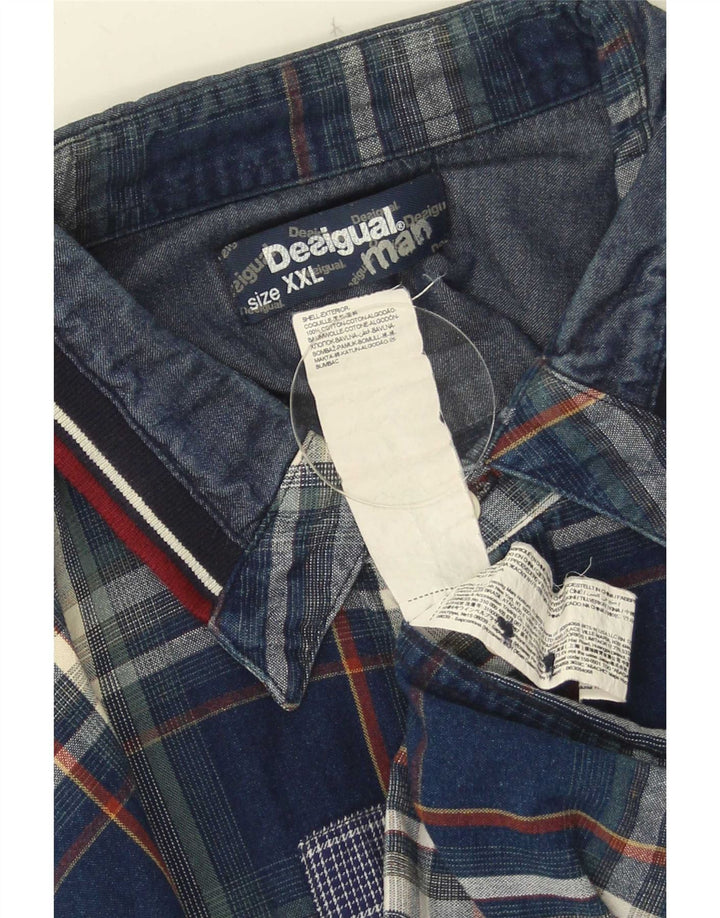 Desigual Mens Shirt 2XL Navy Blue Check Cotton
