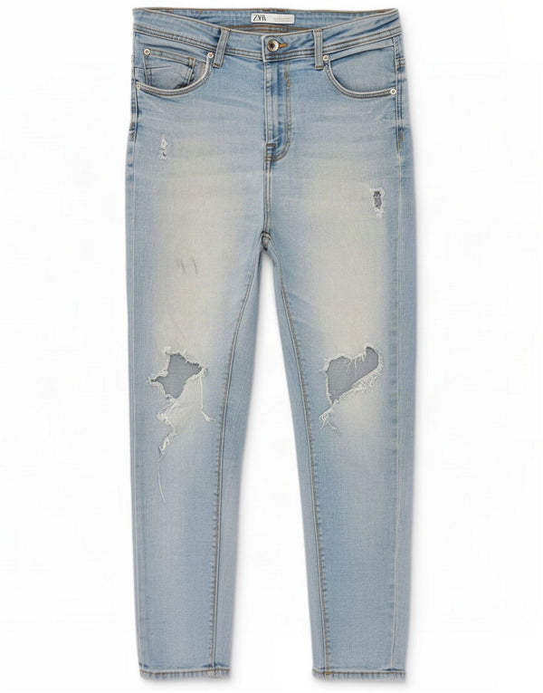 Zara Mens Distressed Slim Jeans EU 42 Large W32 L26 Blue Cotton