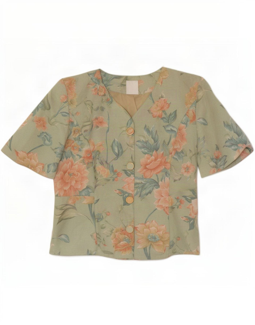 Clover Womens Short Sleeve 3 Button Blazer Jacket UK 12 Medium Green Floral