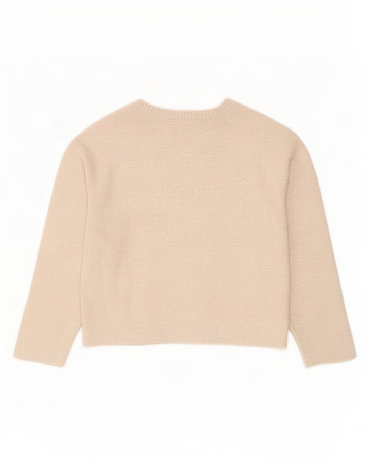 Zara Womens Crop Oversized Top Long Sleeve UK 10 Small Beige Polyester