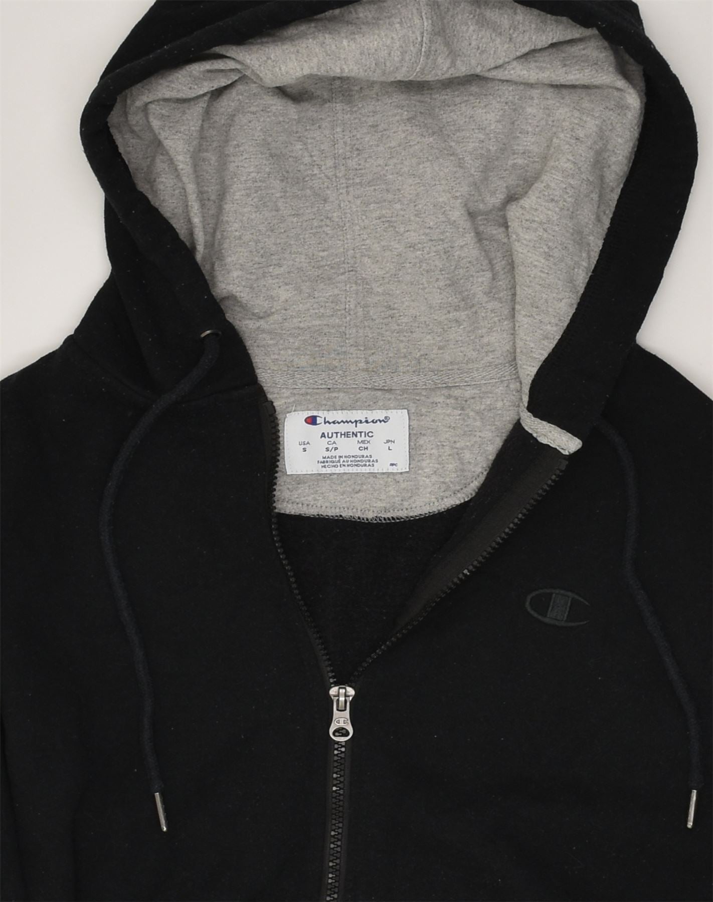 CHAMPION Mens Zip Hoodie Sweater Small Black Cotton Vintage