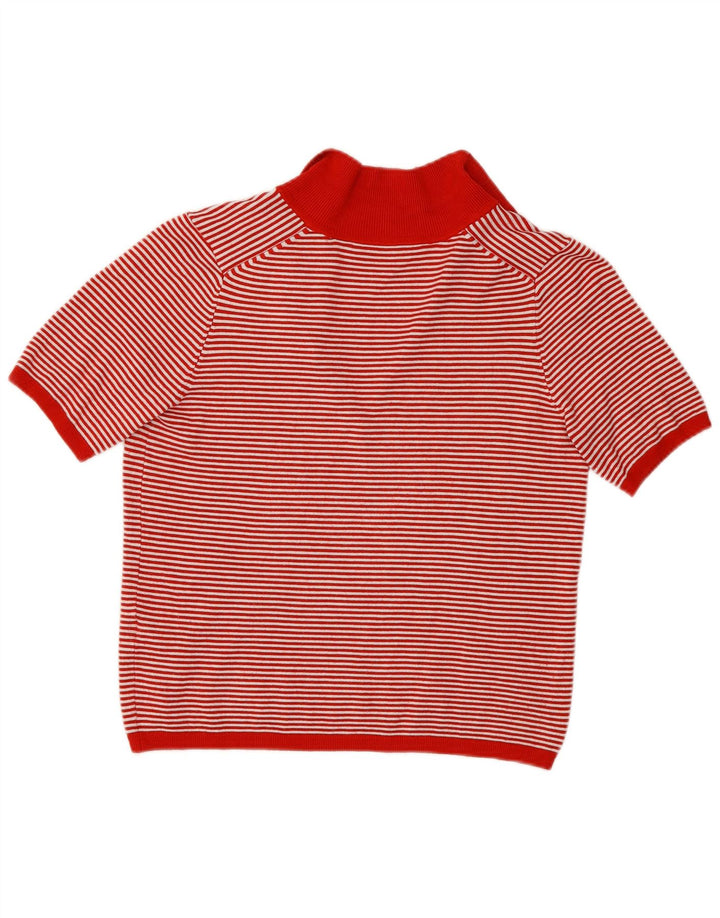 Zara Womens Polo Shirt UK 10 Small Red Striped Viscose