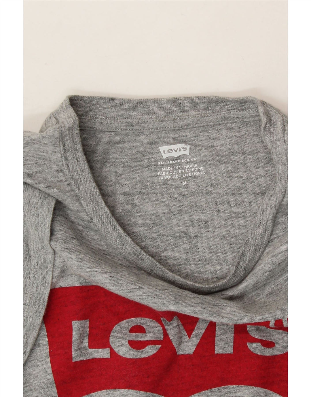 LEVI'S Womens Graphic T-Shirt Top UK 12 Medium Grey Flecked Cotton Vintage Levi's and Second-Hand Levi's from Messina Hembry 