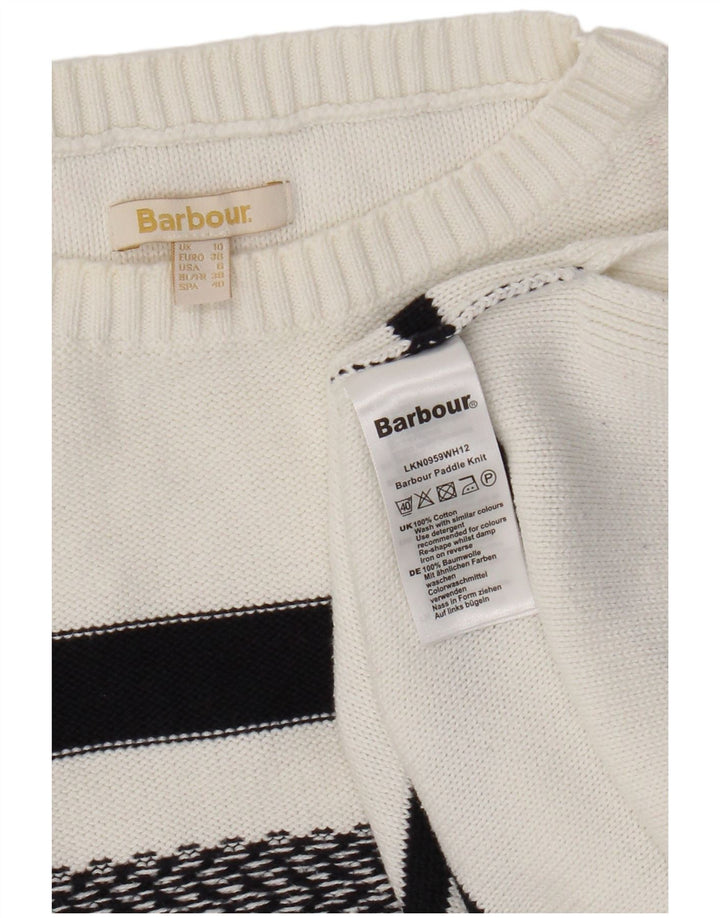 Barbour Womens Oversized Boat Neck Jumper Sweater UK 10 Small White Striped