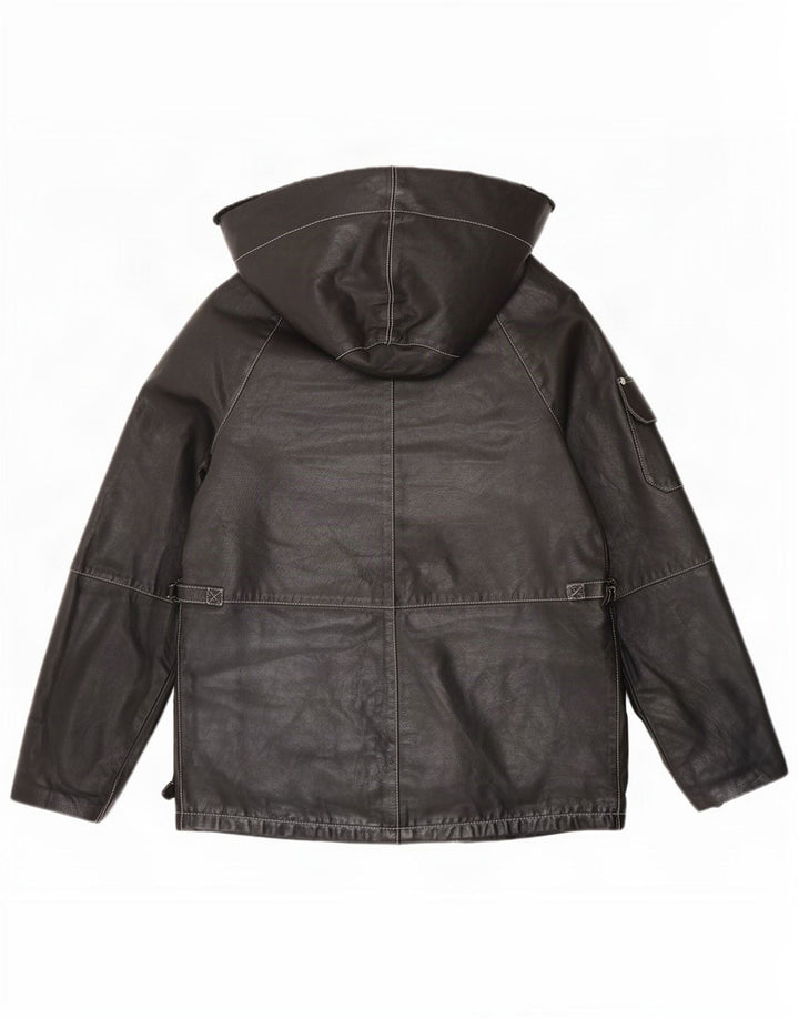 Belfe Mens Hooded Leather Jacket UK 38 Medium Black