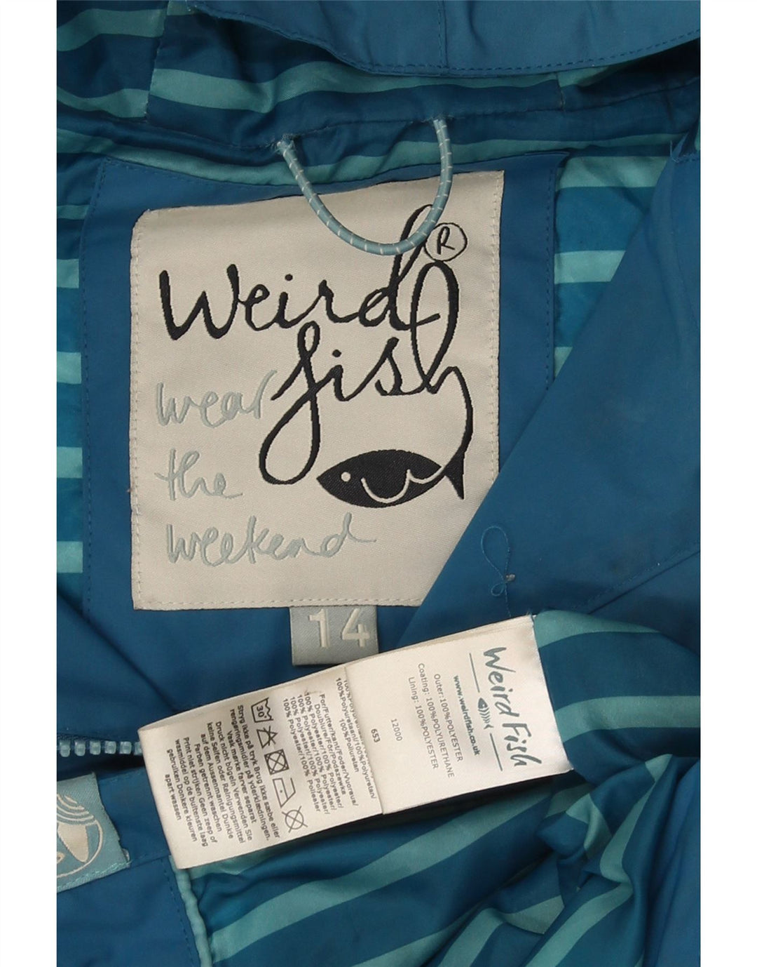 Weird Fish Womens Hooded Windbreaker Jacket UK 14 Large Blue Striped