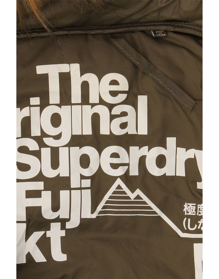 Superdry Womens Hooded Padded Coat UK 14 Medium Khaki Nylon