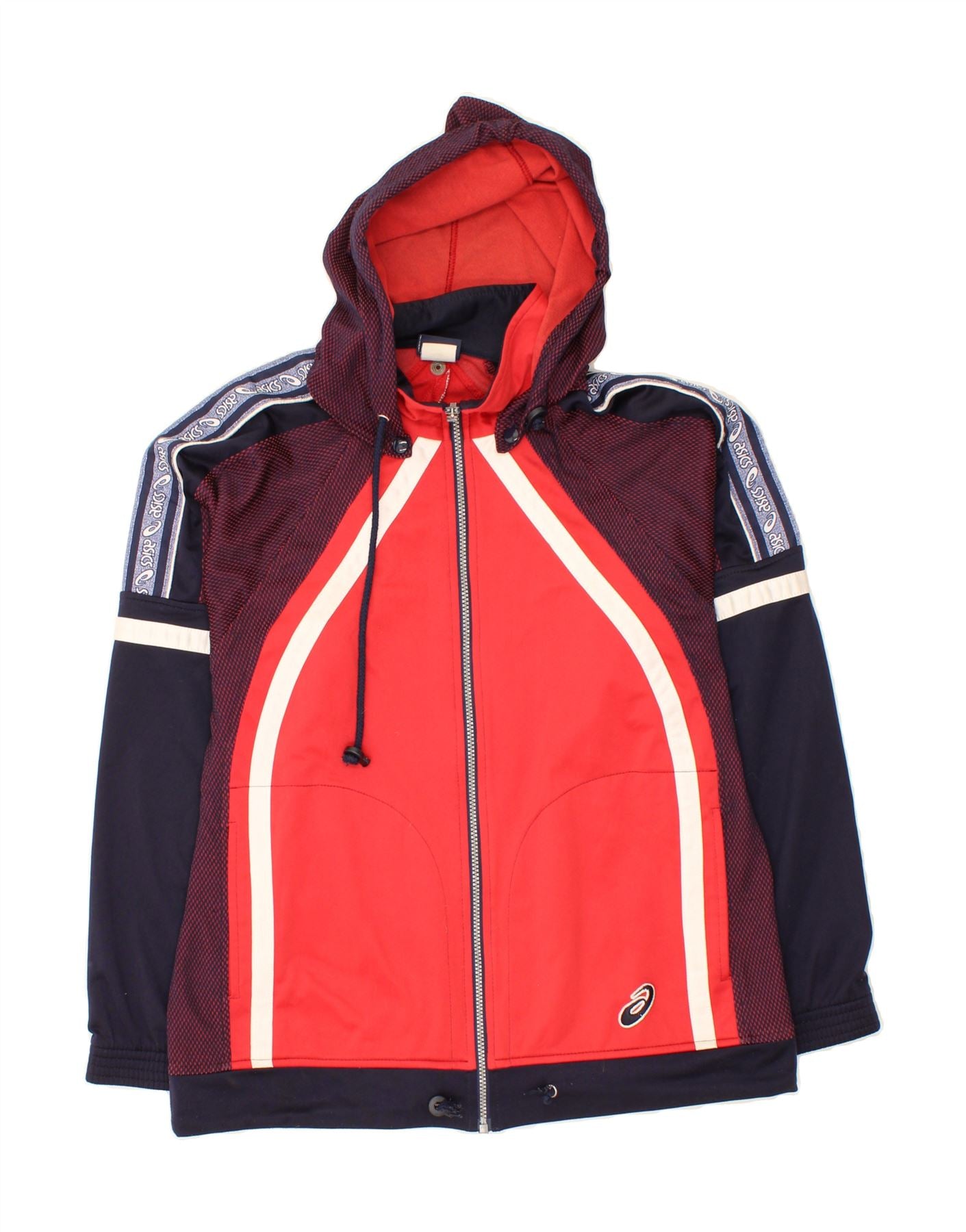 ASICS Trainingsanzug-Oberteil mit Kapuze für Herren, Größe S, Rot, Farbblock