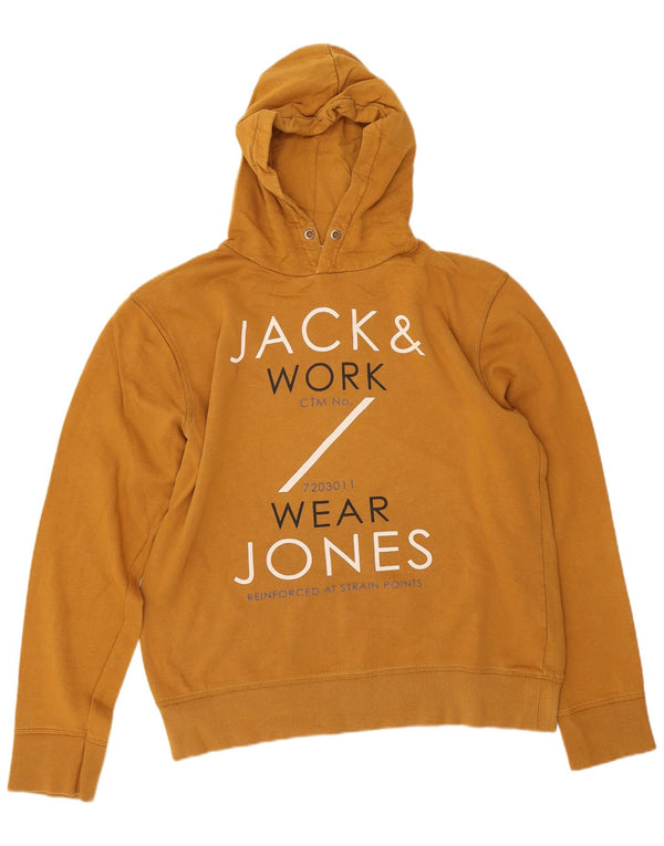 Jack & Jones Mens Graphic Hoodie Jumper XL Yellow Cotton
