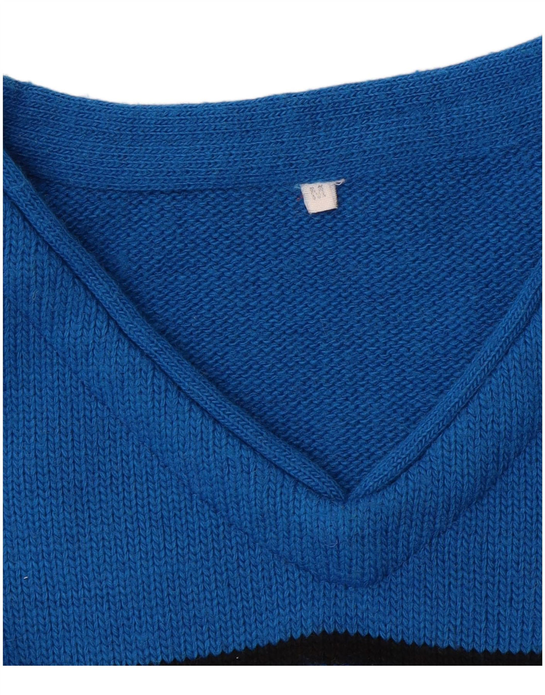 Vintage Mens V-Neck Jumper Sweater Medium Blue Colourblock