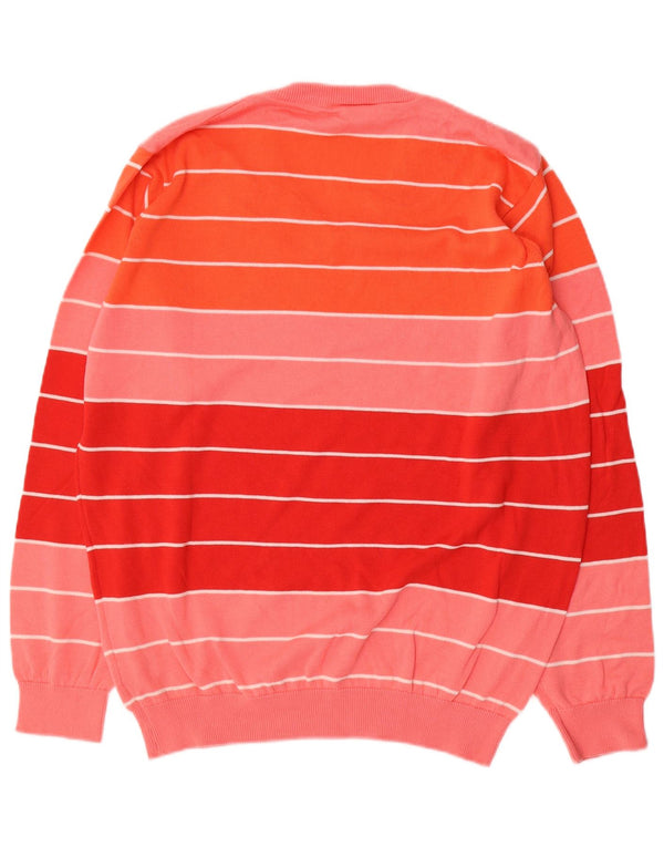 Lacoste Mens V-Neck Jumper Sweater Size 5 Large Pink Striped Cotton