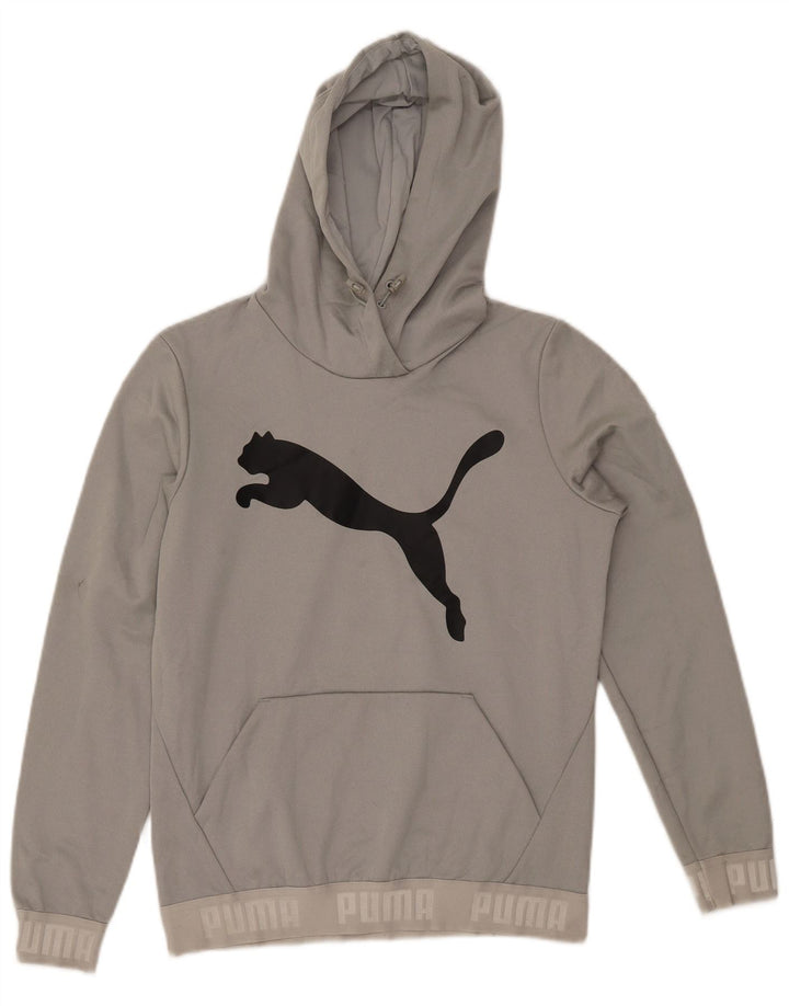 PUMA Womens Graphic Hoodie Jumper UK 12 Medium Grey Polyester