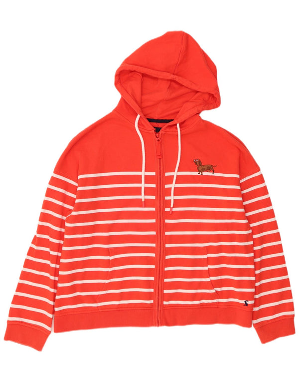JOULES Womens Crop Loose Fit Zip Hoodie Sweater UK 14 Large Red Striped