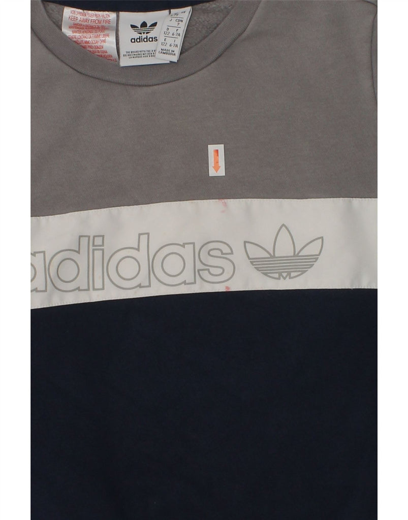 ADIDAS Boys Graphic Sweatshirt Jumper 6-7 Years Grey Colourblock Cotton | Vintage Adidas | Thrift | Second-Hand Adidas | Used Clothing | Messina Hembry 